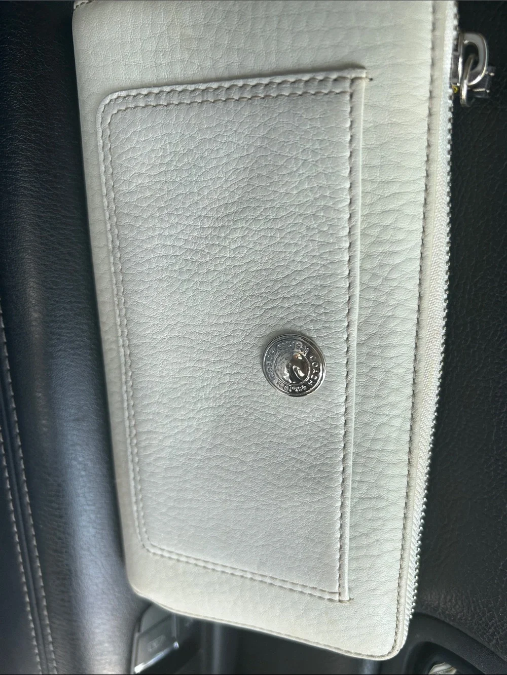 Coach Cream Pebble Leather Zip Wallet with Turnlock